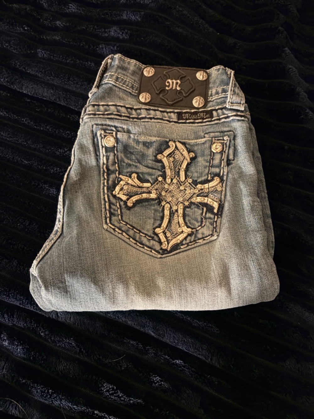 Miss Me Light Blue Embroidered Cross Pocket Jeans